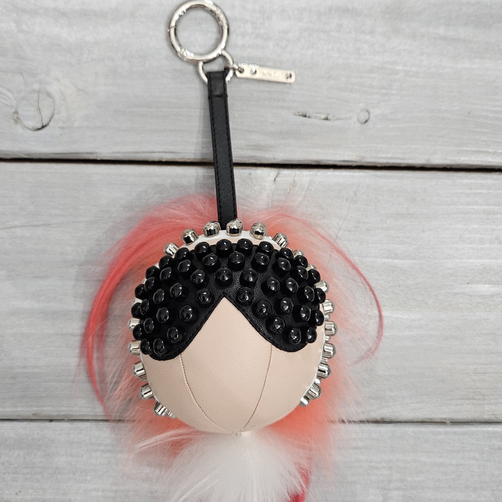 Fendi Karlito Punk Rockstud Pink Mink Bag Charm NWT